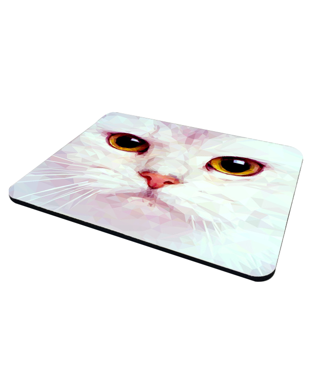 แผ่นรองเมาส์ พิมพ์สี Geometric White Cat Mouse Pad
